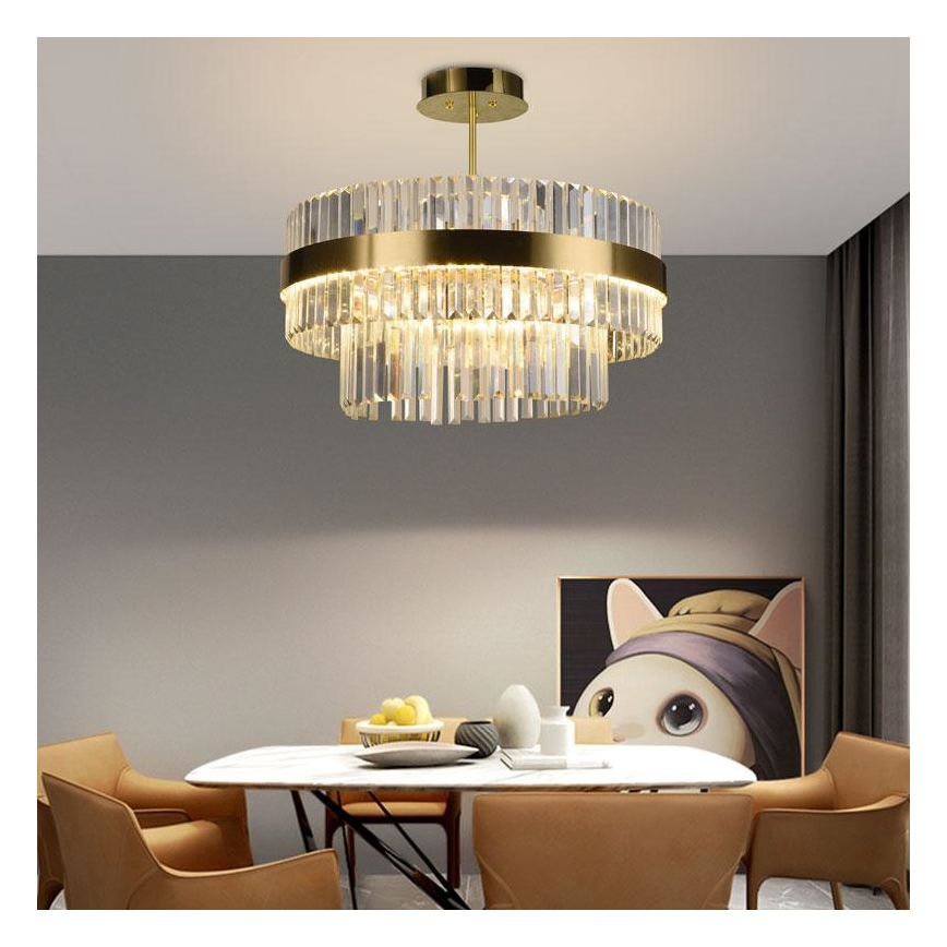 LED Ściemnialny żyrandol kryształ  na drążku LED/80W/230V 3000-6500K złoty + pilot zdalnego sterowania