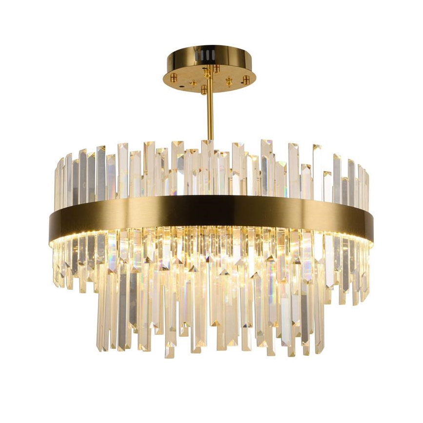 LED Ściemnialny żyrandol kryształ  na drążku LED/80W/230V 3000-6500K złoty + pilot zdalnego sterowania