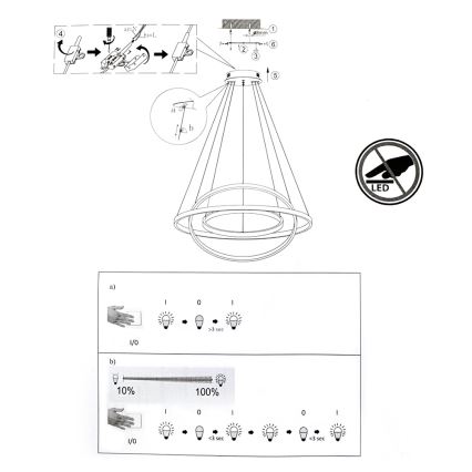 LED Żyrandol ściemnialny na lince CIRCLE 1xLED/15W/230V + LED/20W + LED/25W