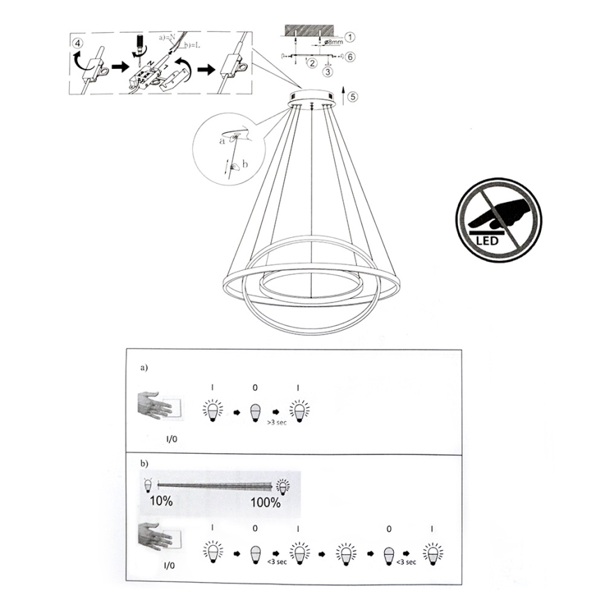 LED Żyrandol ściemnialny na lince CIRCLE 1xLED/15W/230V + LED/20W + LED/25W