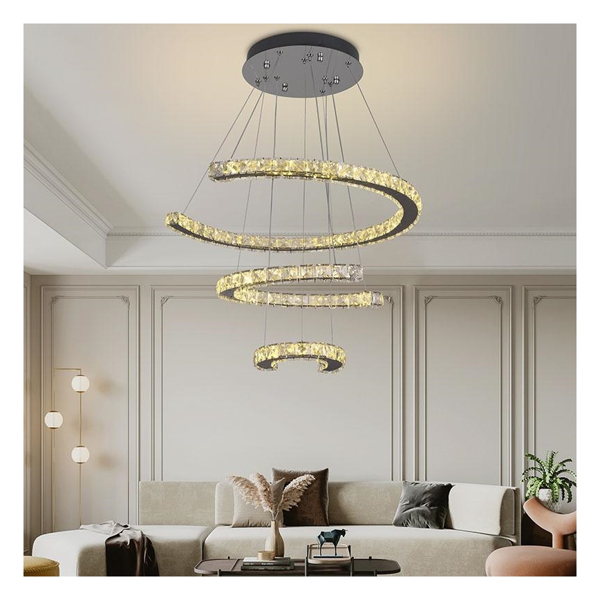 LED Ściemnialny żyrandol kryształowy na lince LED/100W/230V 3000-6500K srebrny + pilot zdalnego sterowania
