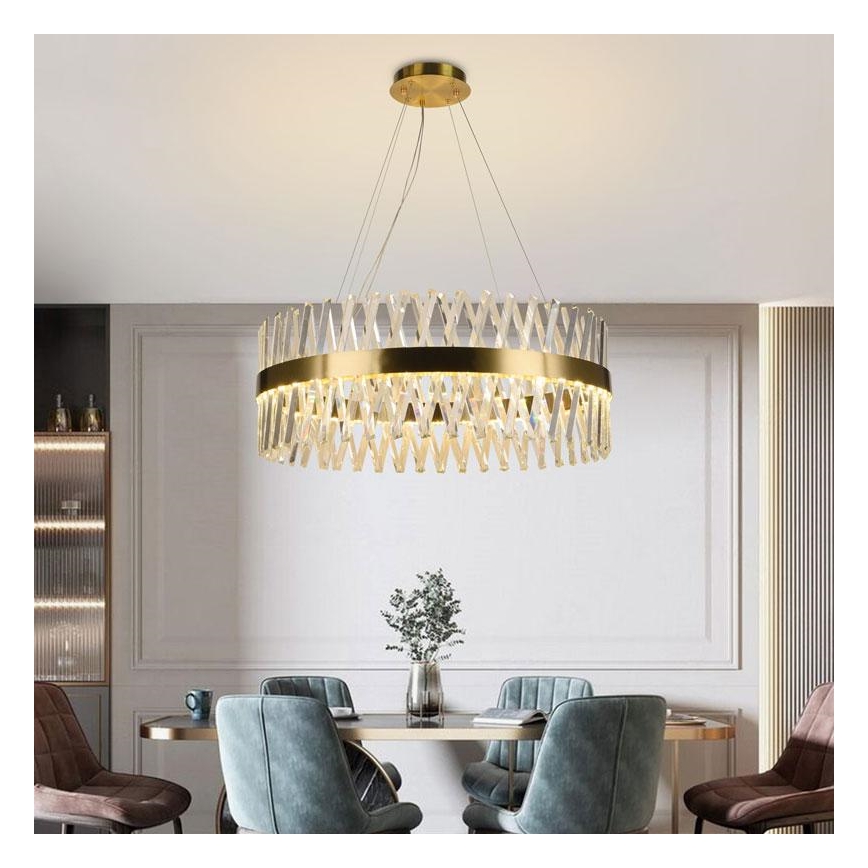 LED Ściemnialny żyrandol kryształowy na lince LED/110W/230V 3000-6500K złoty + pilot zdalnego sterowania
