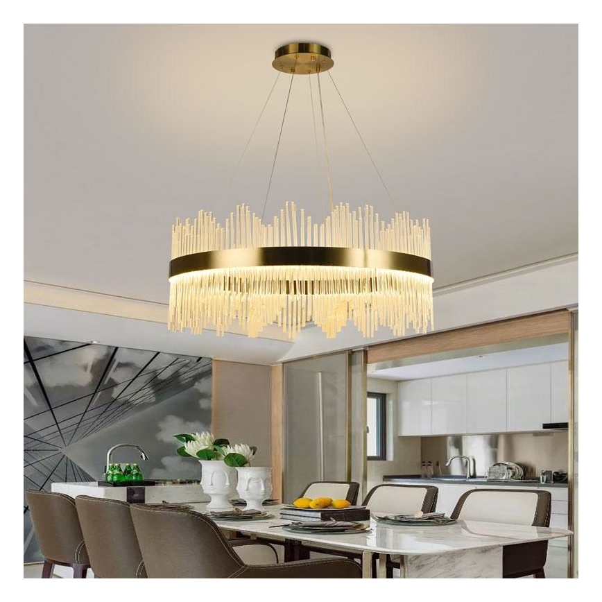 LED Ściemnialny żyrandol kryształowy na lince LED/110W/230V 3000-6500K złoty + pilot zdalnego sterowania