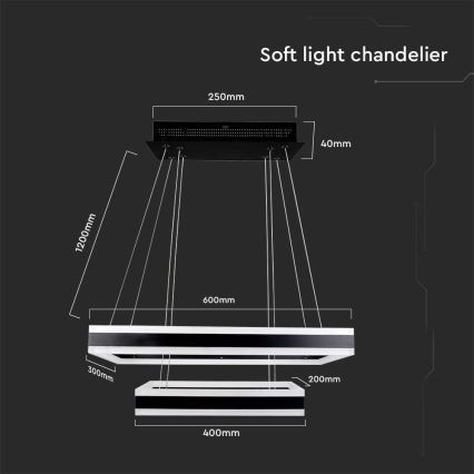 LED Żyrandol ściemnialny na lince LED/113W/230V 3000K czarny