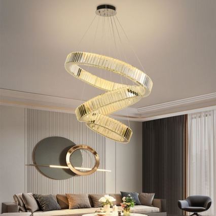 LED Ściemnialny kryształowy żyrandol na lince LED/115W/230V 3000-6500K chrom błyszczący + zdalne sterowanie