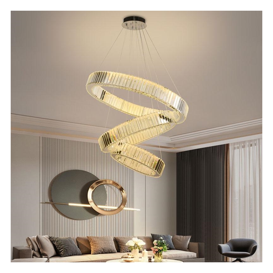 LED Ściemnialny kryształowy żyrandol na lince LED/115W/230V 3000-6500K chrom błyszczący + zdalne sterowanie