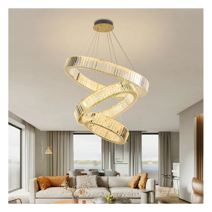 LED Ściemnialny żyrandol kryształowy na lince LED/115W/230V 3000-6500K chrom/złoty + pilot zdalnego sterowania
