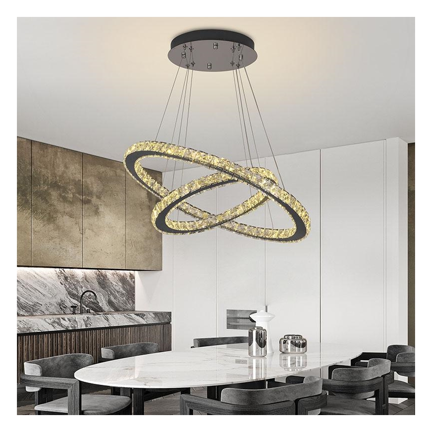 LED Ściemnialny żyrandol kryształowy na lince LED/115W/230V 3000-6500K srebrny + pilot zdalnego sterowania