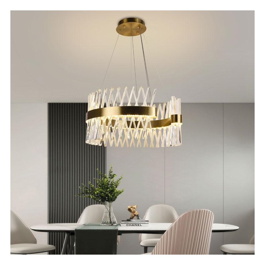 LED Ściemnialny żyrandol kryształowy na lince LED/130W/230V 3000-6500K złoty + pilot zdalnego sterowania