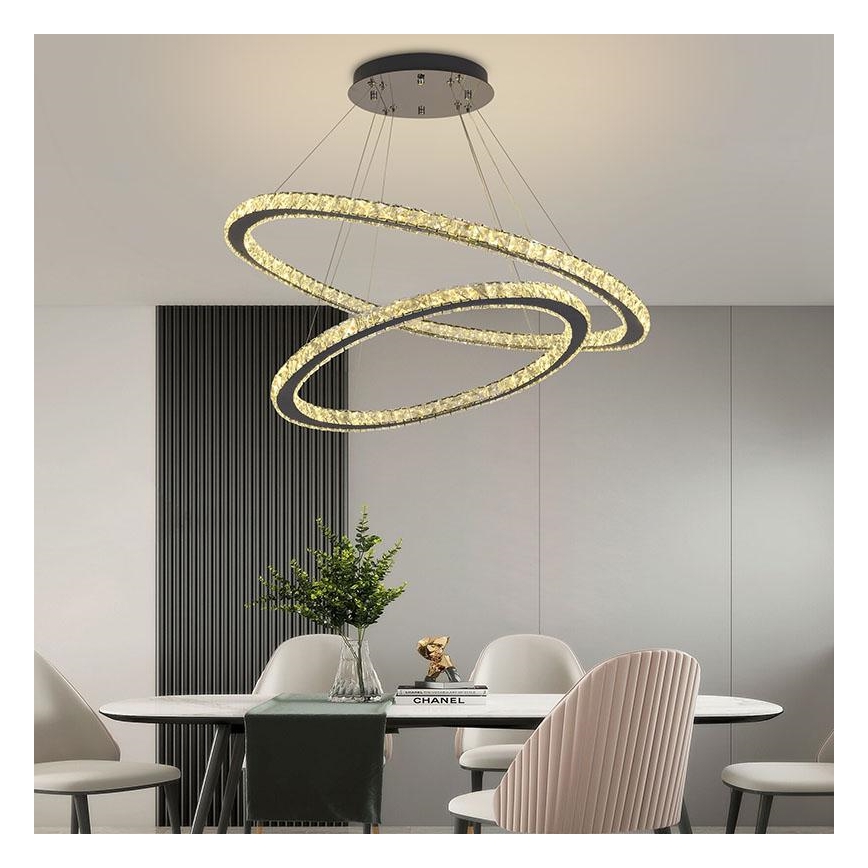 LED Ściemnialny żyrandol kryształowy na lince LED/160W/230V 3000-6500K srebrny + pilot zdalnego sterowania