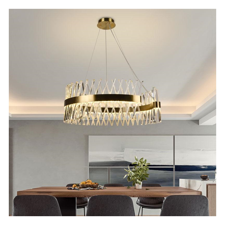 LED Ściemnialny żyrandol kryształowy na lince LED/175W/230V 3000-6500K złoty + pilot zdalnego sterowania