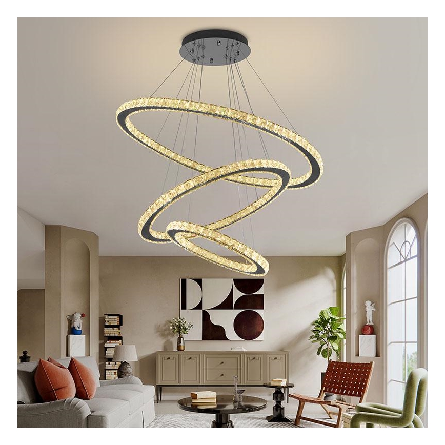LED Ściemnialny żyrandol kryształowy na lince LED/210W/230V 3000-6500K srebrny + pilot zdalnego sterowania