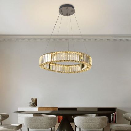 LED Ściemnialny kryształowy żyrandol na lince LED/40W/230V 3000-6500K chrom błyszczący + zdalne sterowanie