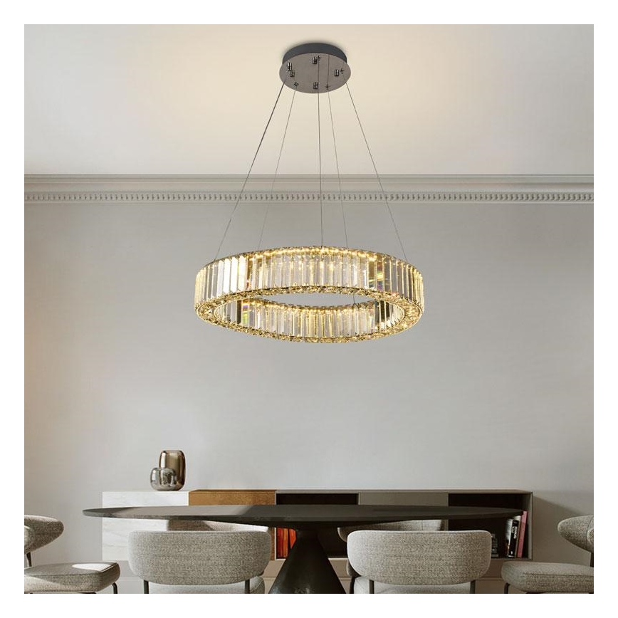 LED Ściemnialny kryształowy żyrandol na lince LED/40W/230V 3000-6500K chrom błyszczący + zdalne sterowanie