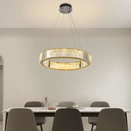 LED Ściemnialny kryształowy żyrandol na lince LED/40W/230V 3000-6500K chrom błyszczący + zdalne sterowanie