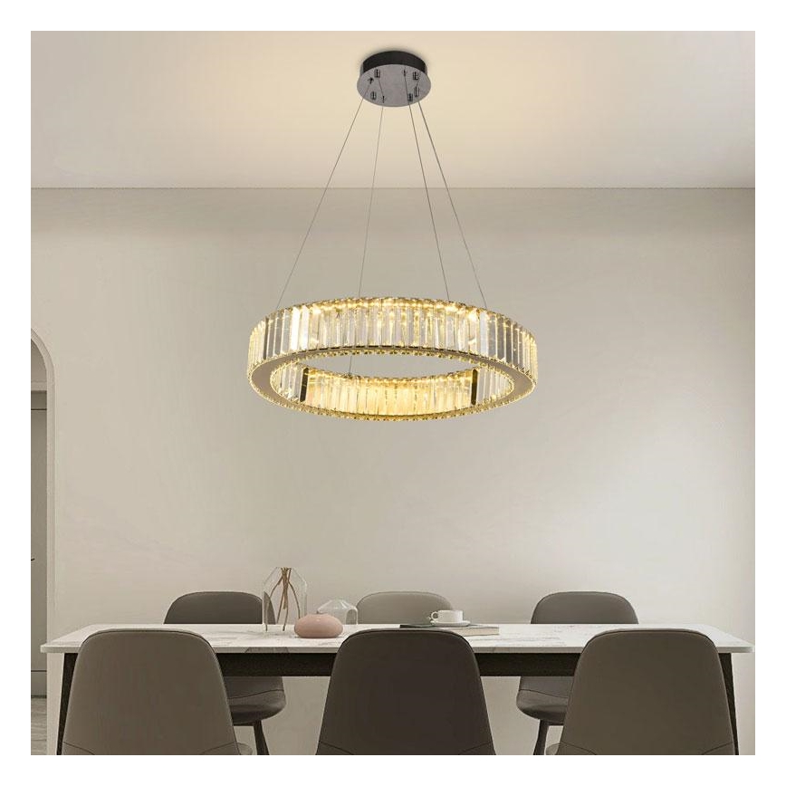 LED Ściemnialny kryształowy żyrandol na lince LED/40W/230V 3000-6500K chrom błyszczący + zdalne sterowanie