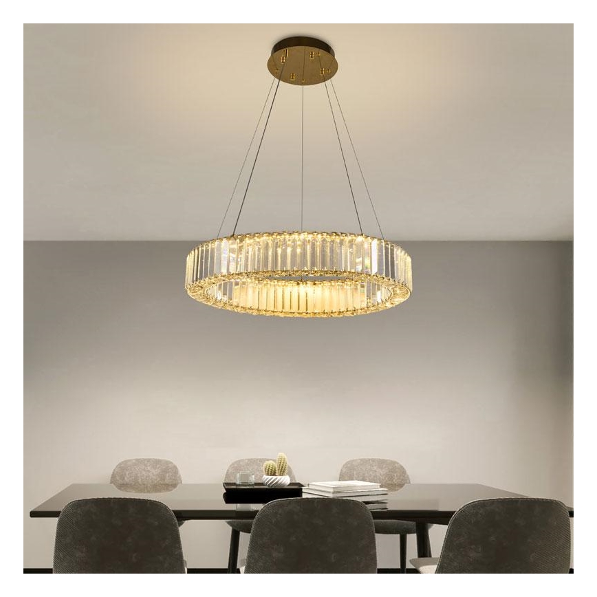 LED Ściemnialny żyrandol kryształowy na lince LED/40W/230V 3000-6500K chrom/złoty + pilot zdalnego sterowania