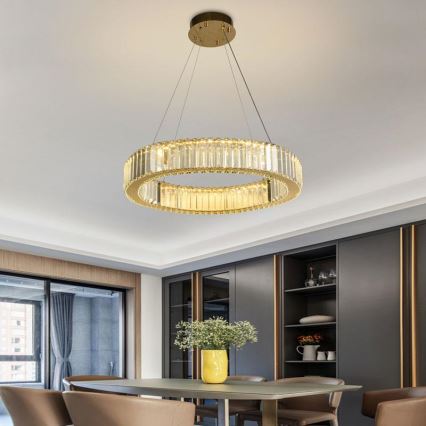 LED Ściemnialny żyrandol kryształowy na lince LED/40W/230V 3000-6500K chrom/złoty + pilot zdalnego sterowania