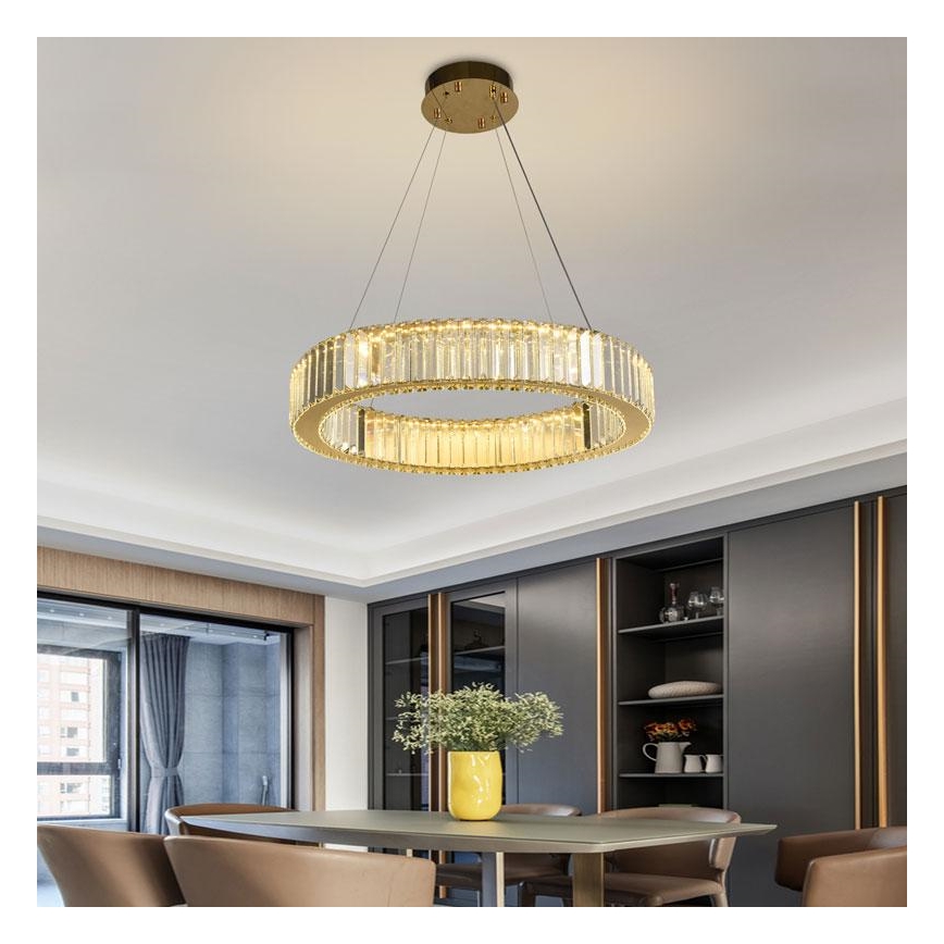LED Ściemnialny żyrandol kryształowy na lince LED/40W/230V 3000-6500K chrom/złoty + pilot zdalnego sterowania
