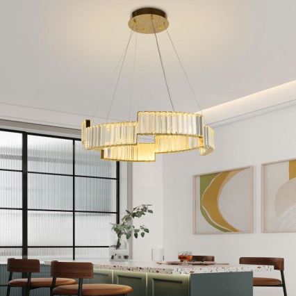 LED Ściemnialny żyrandol kryształowy na lince LED/40W/230V 3000-6500K złoty + pilot zdalnego sterowania
