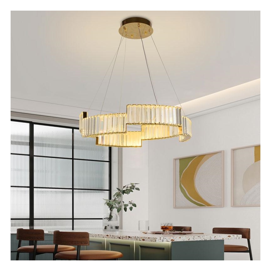 LED Ściemnialny żyrandol kryształowy na lince LED/40W/230V 3000-6500K złoty + pilot zdalnego sterowania