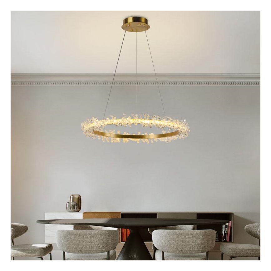 LED Ściemnialny żyandol kryształowy na lince LED/40W/230V 3000-6500K złoty + pilot zdalnego sterowania