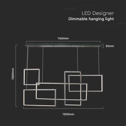 LED Żyrandol ściemnialny na lince LED/45W/230V 3000K czarny