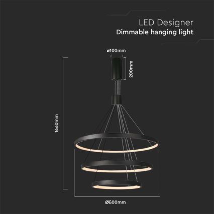 LED Żyrandol ściemnialny na lince LED/46W/230V 3000K czarny