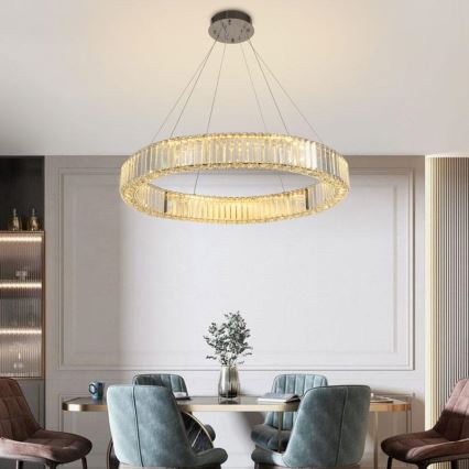 LED Ściemnialny kryształowy żyrandol na lince LED/50W/230V 3000-6500K chrom błyszczący + zdalne sterowanie
