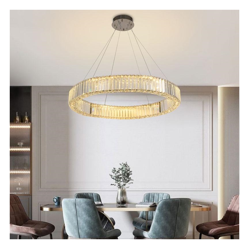 LED Ściemnialny kryształowy żyrandol na lince LED/50W/230V 3000-6500K chrom błyszczący + zdalne sterowanie