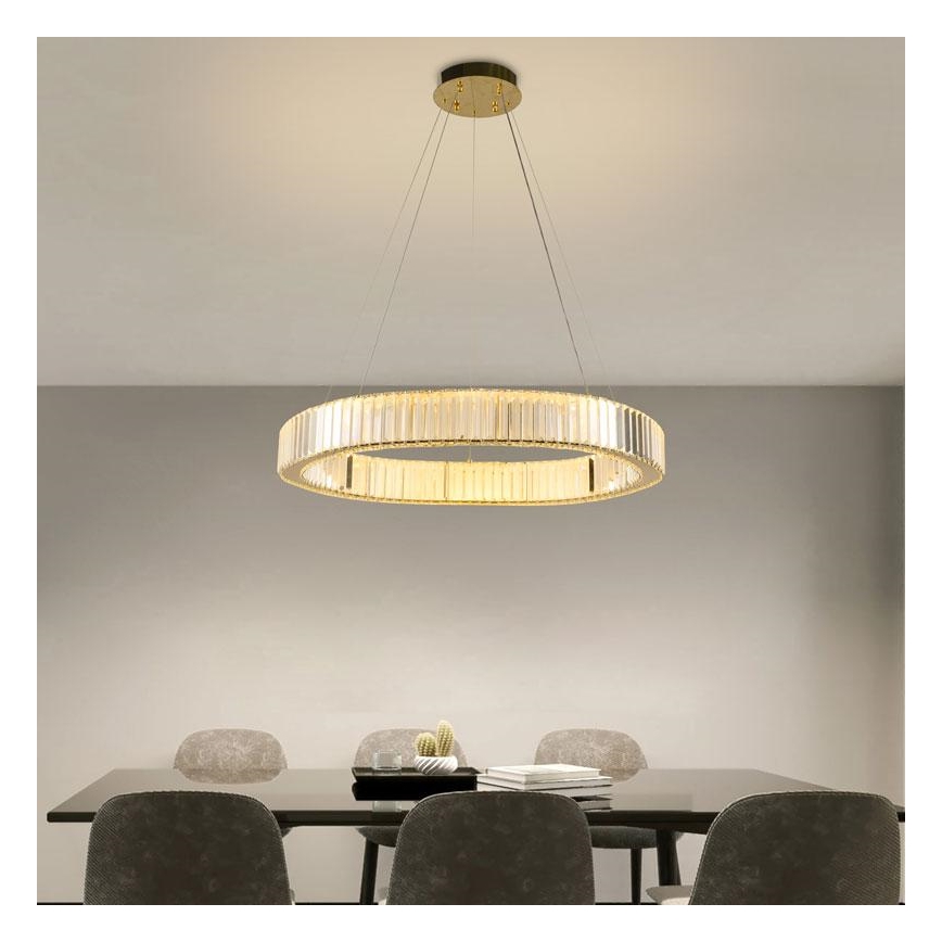 LED Ściemnialny żyrandol kryształowy na lince LED/50W/230V 3000-6500K chrom/złoty + pilot zdalnego sterowania