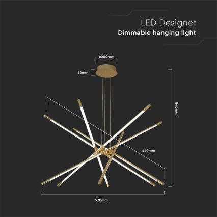 LED Żyrandol ściemnialny na lince LED/50W/230V 3000K złoty