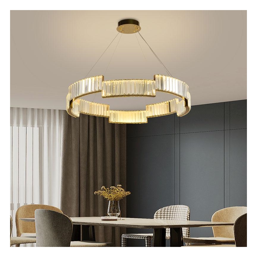 LED Ściemnialny żyrandol kryształowy na lince LED/60W/230V 3000-6500K złoty + pilot zdalnego sterowania