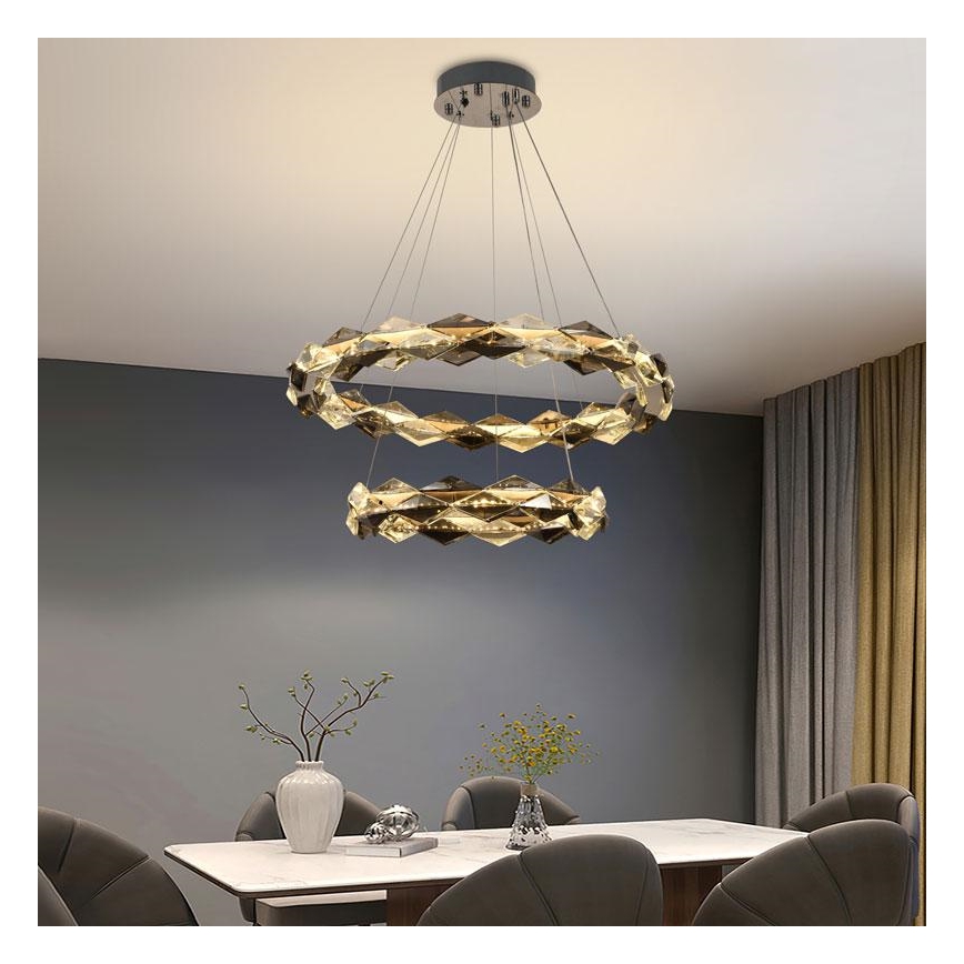 LED Ściemnialny kryształowy żyrandol na lince LED/65W/230V 3000-6500K chrom błyszczący + zdalne sterowanie