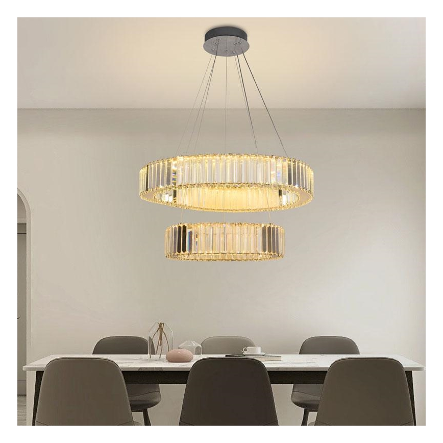 LED Ściemnialny kryształowy żyrandol na lince LED/65W/230V 3000-6500K chrom błyszczący + zdalne sterowanie
