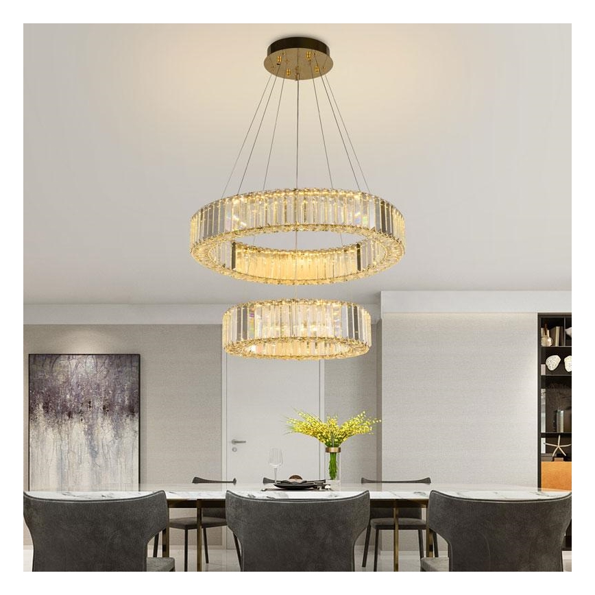 LED Ściemnialny żyrandol kryształowy na lince LED/65W/230V 3000-6500K chrom/złoty + pilot zdalnego sterowania