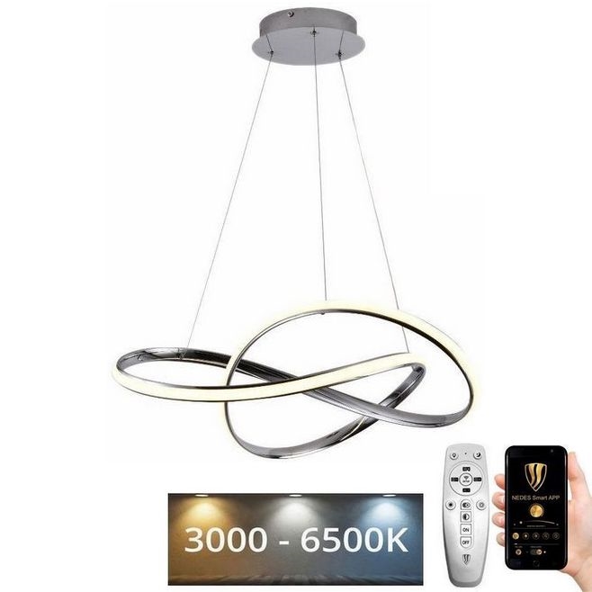 LED Żyrandol ściemnialny na lince LED/70W/230V 3000-6500K śr. 60 cm chrom błyszczący + zdalne sterowanie