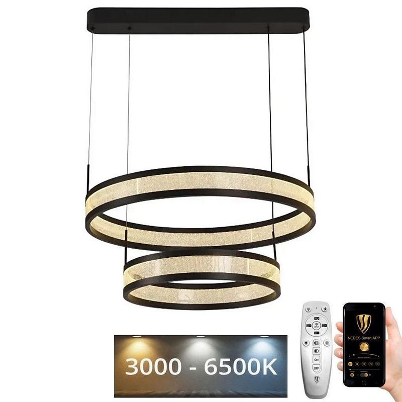 LED Żyrandol ściemnialny na lince LED/70W/230V 3000-6500K śr. 60 cm czarny + zdalne sterowanie