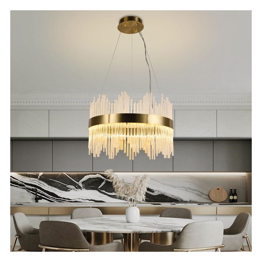 LED Ściemnialny żyrandol kryształowy na lince LED/70W/230V 3000-6500K złoty + pilot zdalnego sterowania