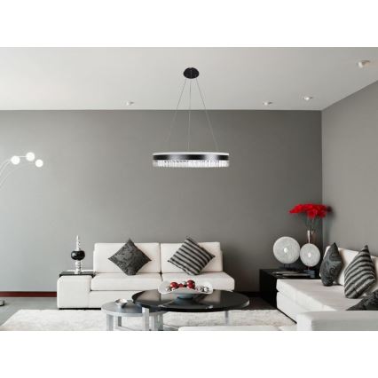 LED Ściemnialny żyrandol kryształowy na lince LED/80W/230V 3000-6500K czarny + pilot zdalnego sterowania