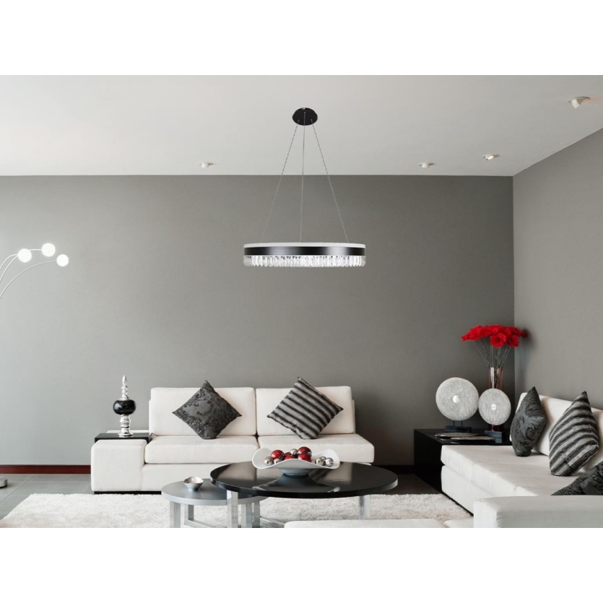 LED Ściemnialny żyrandol kryształowy na lince LED/80W/230V 3000-6500K czarny + pilot zdalnego sterowania