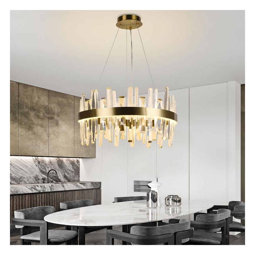 LED Ściemnialny żyrandol kryształowy na lince LED/80W/230V 3000-6500K złoty + pilot zdalnego sterowania