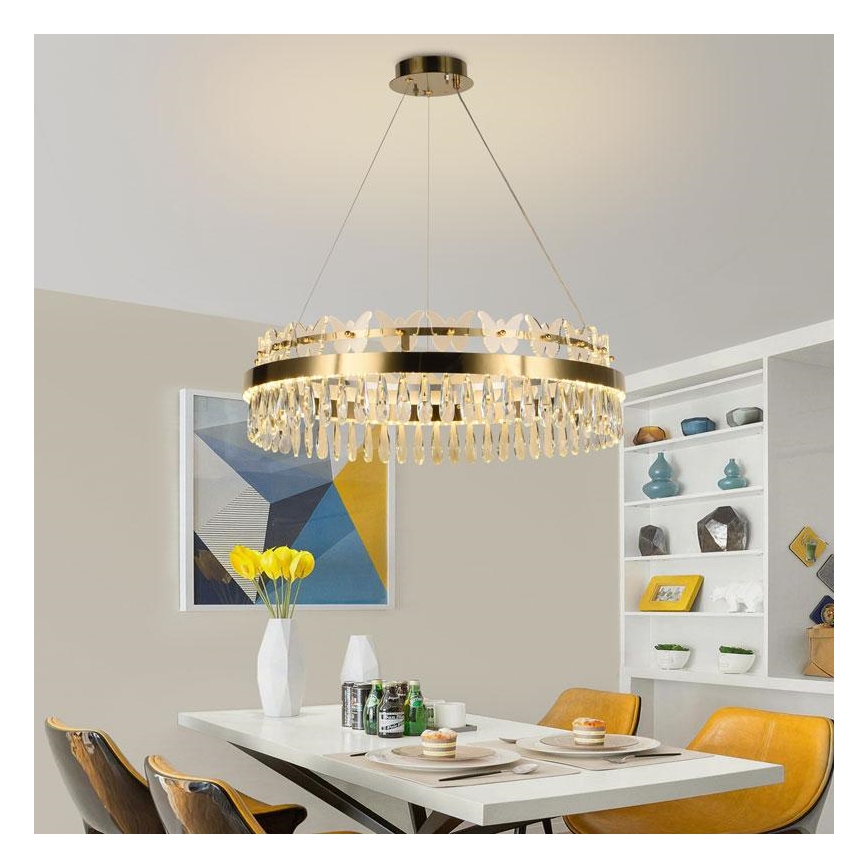 LED Ściemnialny żyrandol kryształowy na lince LED/80W/230V 3000-6500K złoty + pilot zdalnego sterowania