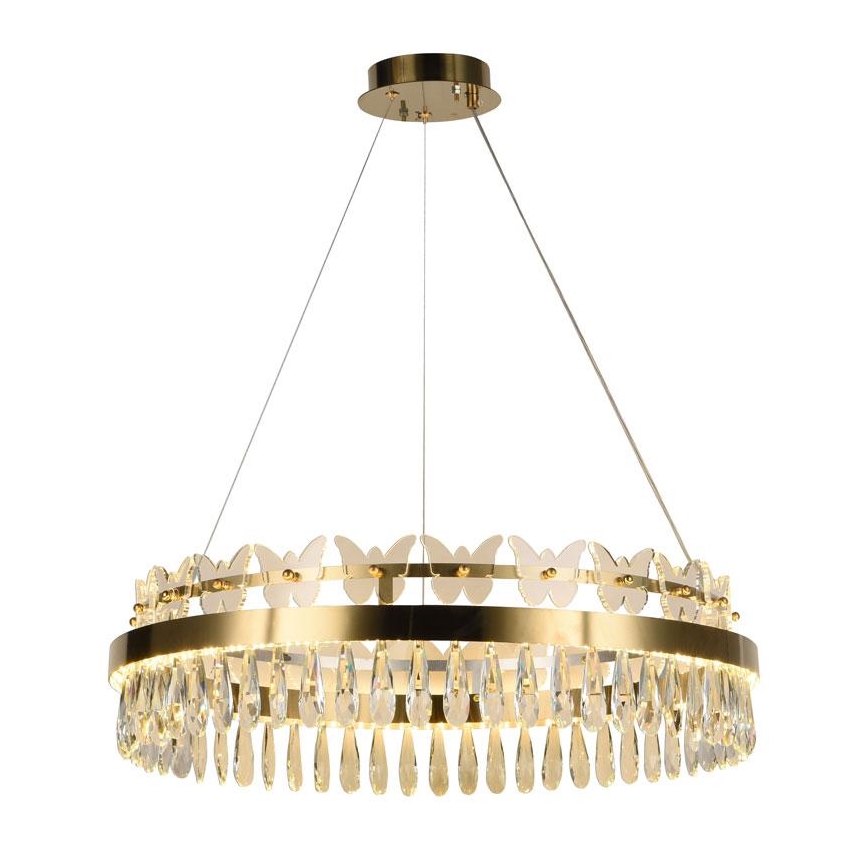 LED Ściemnialny żyrandol kryształowy na lince LED/80W/230V 3000-6500K złoty + pilot zdalnego sterowania