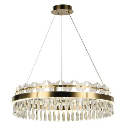 LED Ściemnialny żyrandol kryształowy na lince LED/80W/230V 3000-6500K złoty + pilot zdalnego sterowania