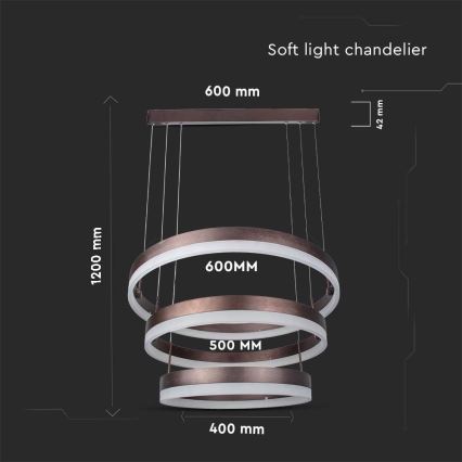 LED Żyrandol ściemnialny na lince LED/86W/230V 3000K brązowy
