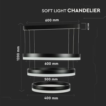 LED Żyrandol ściemnialny na lince LED/86W/230V 3000K czarny