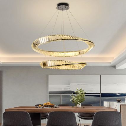 LED Ściemnialny kryształowy żyrandol na lince LED/90W/230V 3000-6500K chrom błyszczący + zdalne sterowanie