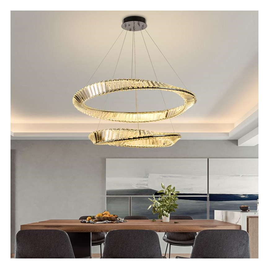 LED Ściemnialny kryształowy żyrandol na lince LED/90W/230V 3000-6500K chrom błyszczący + zdalne sterowanie