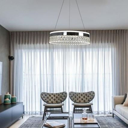 LED Ściemnialny kryształowy żyrandol na lince LED/90W/230V 3000-6500K chrom błyszczący + zdalne sterowanie